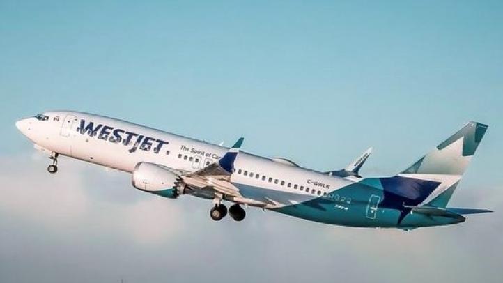 White and Blue WestJet Airplane